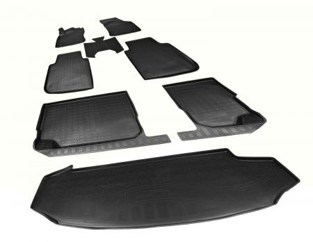 Комплект ковриков в салон 3 ряда и багажник SKODA-Kodiaq 7 мест (разложенный 3 ряд) 2017-